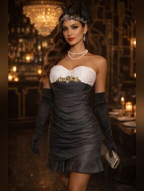 Strapless Two-Tone Ruched Mini Dress - White & Black